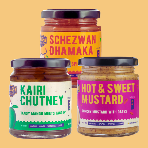 Pataakha Best Sellers Combo | Schezwan Dhamaka, Kairi Chutney, Hot Mustard | Pack of 3