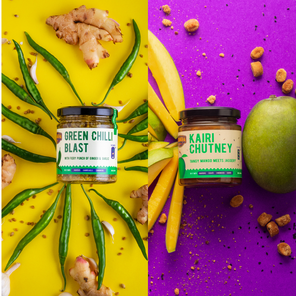 Pataakha Chutneys | Green Chilli Blast + Kairi Chutney | Spicy+Sweet | Pack of 2