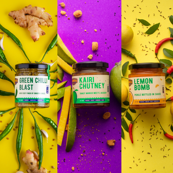 Pataakha Desi Combo | Lemon Bomb, Kairi Chutney, Green Chilli Blast | Pack of 3